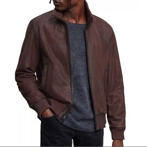 John Varvatos Star Usa Men's Dani Goatskin Leather Zip Bomber Jacket Bordeaux